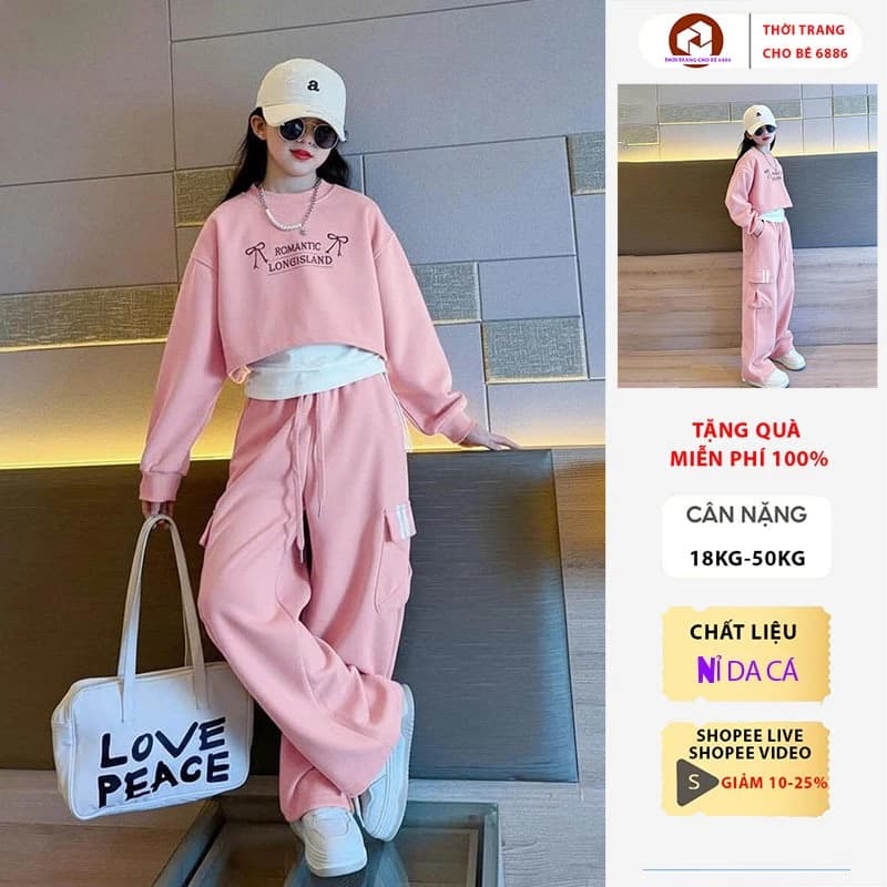 Set 3 món quần áo thu đông bé gái, bộ đồ bé gái size 18-52kg mẫu RMT chất liệu nỉ. Bộ đồ dài tay bé gái, đồ bộ dài tay
