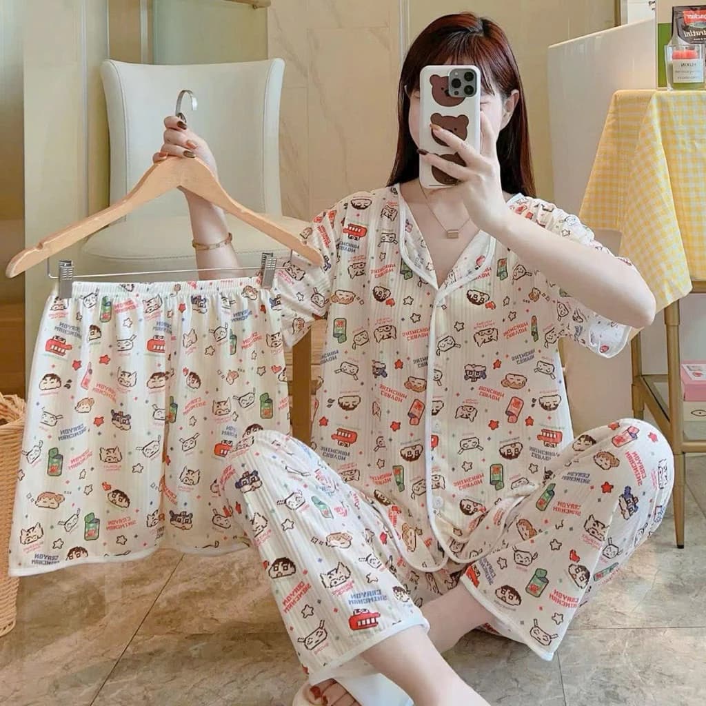 Set đồ mặc nhà siêu dễ thương, chất thun gân mềm – mát – co giãn 4 chiều. Bộ ngủ nữ MUA 1 TẶNG 1 mã SB01