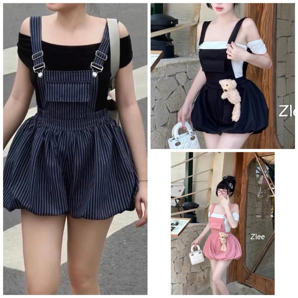 [bigsize 60-90kg] set yếm bí + áo trễ vai đen không kèm gấu