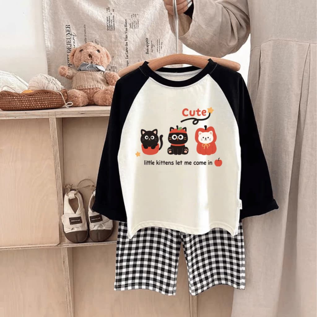 Set bộ dài cho bé trai, bé gái ELIOKIDS, đồ bộ áo dài tay, quần caro lưng thun mặc nhà, đi chơi cho bé từ 7kg-32kg.