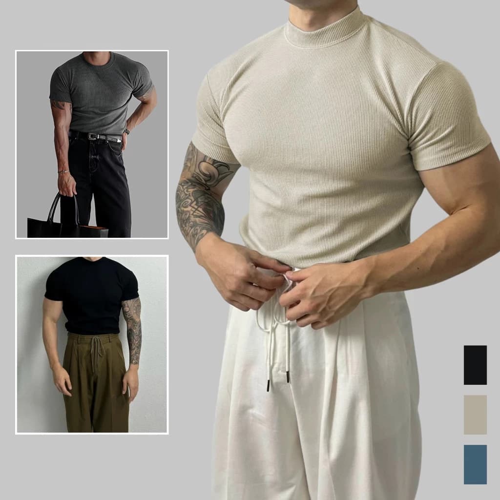 【COMBO 2】Áo thun giữ nhiệt thể thao body nam tay ngắn chất thun gân tăm cao cấp cổ cao 3 phân co giãn tôn dáng