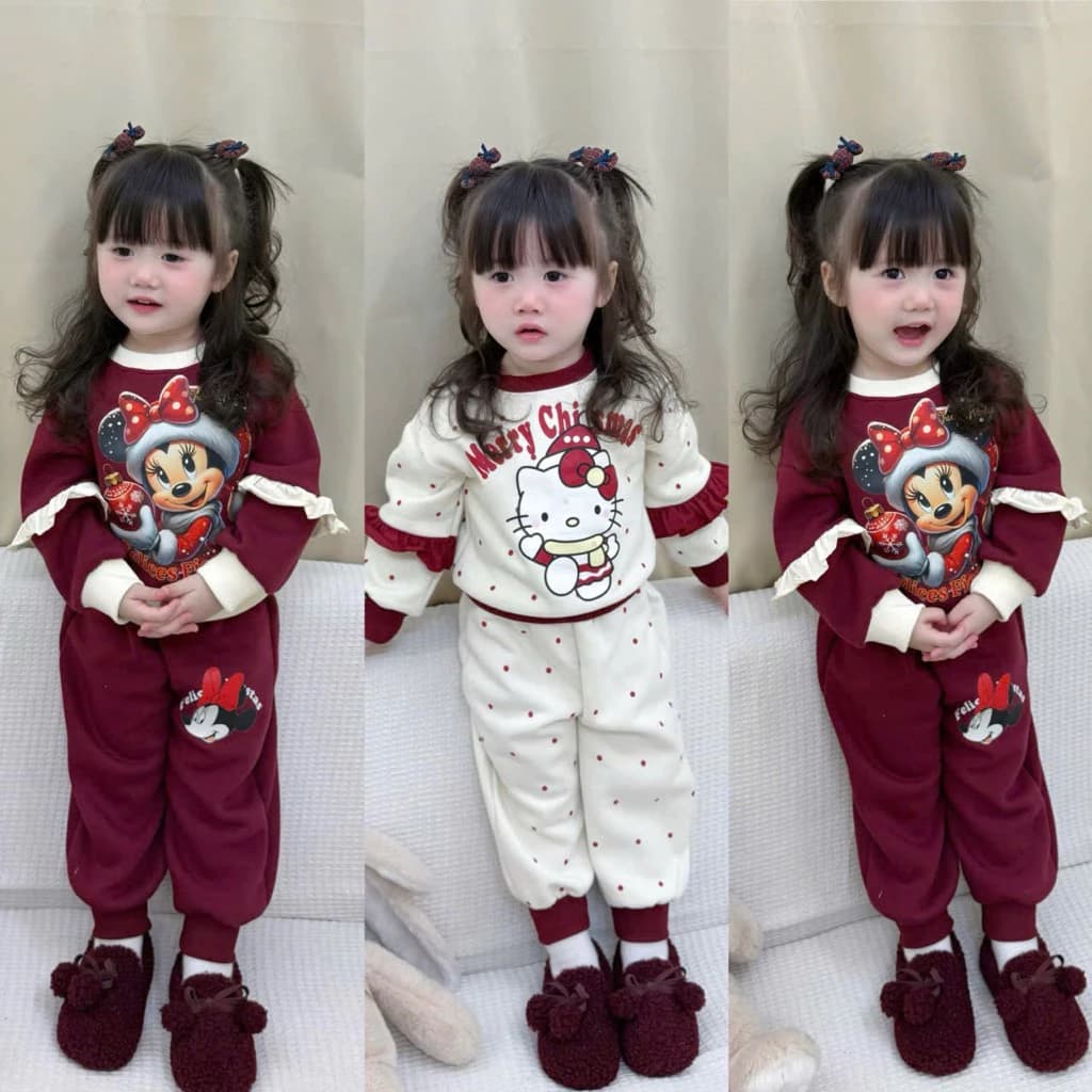 Bộ nỉ bông lót bông giáng sinh cho bé gái