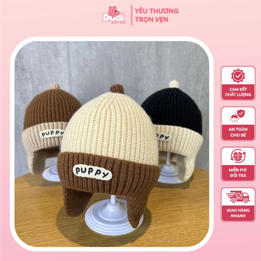 [3–24 Tháng] Mũ Len Cao Cấp Họa Tiết Puppy Cho Bé – Mềm Mịn, Ấm Áp & Siêu Dễ Thương - M21