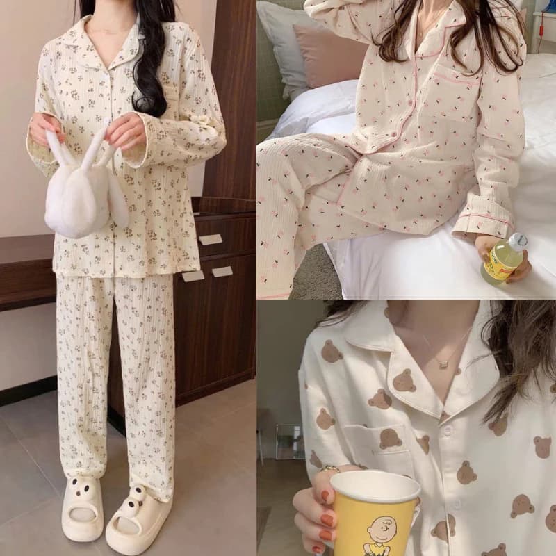 Bộ đồ pijama đũi nữ dài tay - Set ngủ mùa hè mặc ở nhà nhiều họa tiết đẹp hàn quốc phong cách thoải mái ulzzang
