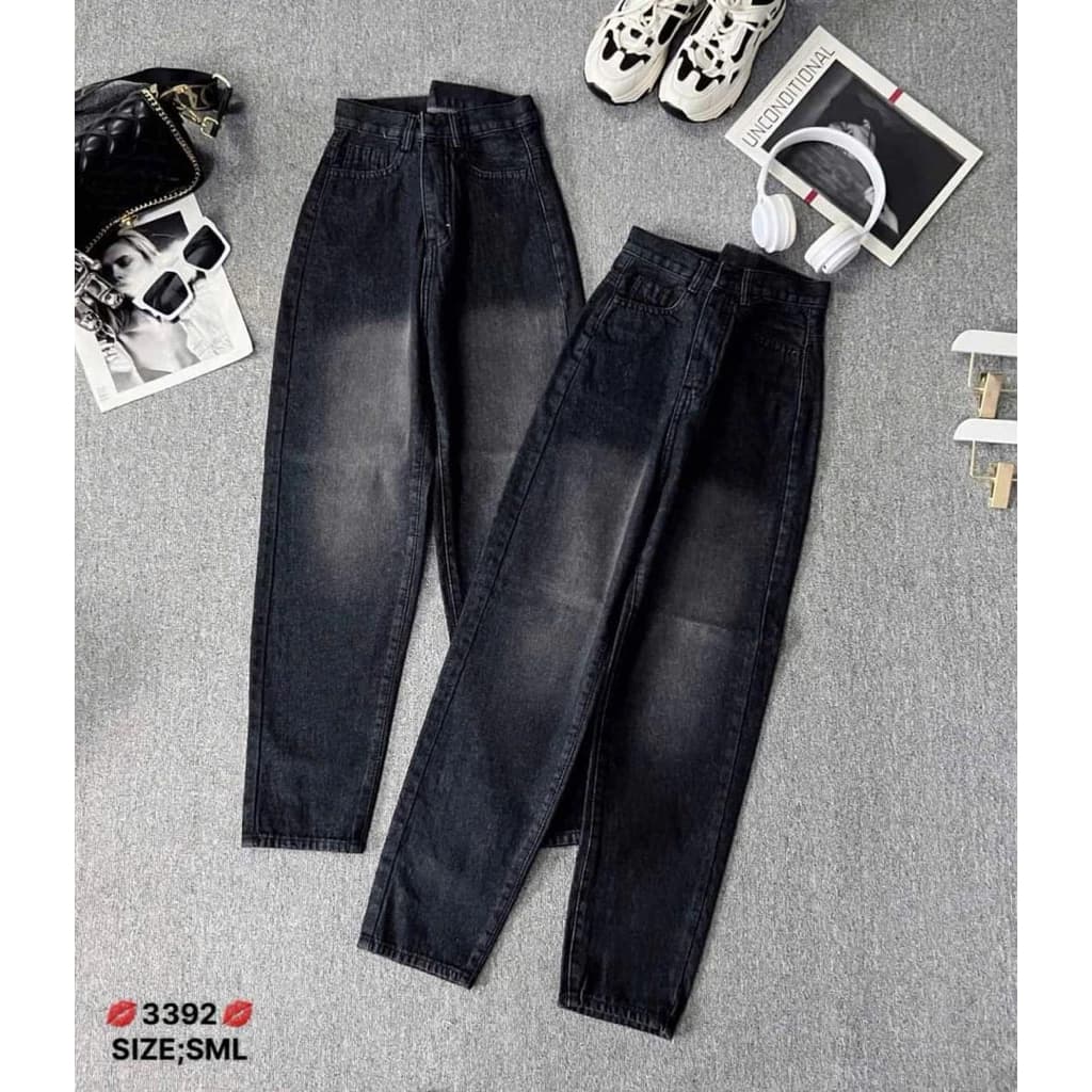 Quần bò ống đứng cạp cao đơn giản,Quần jeans baggy basic dáng vừa