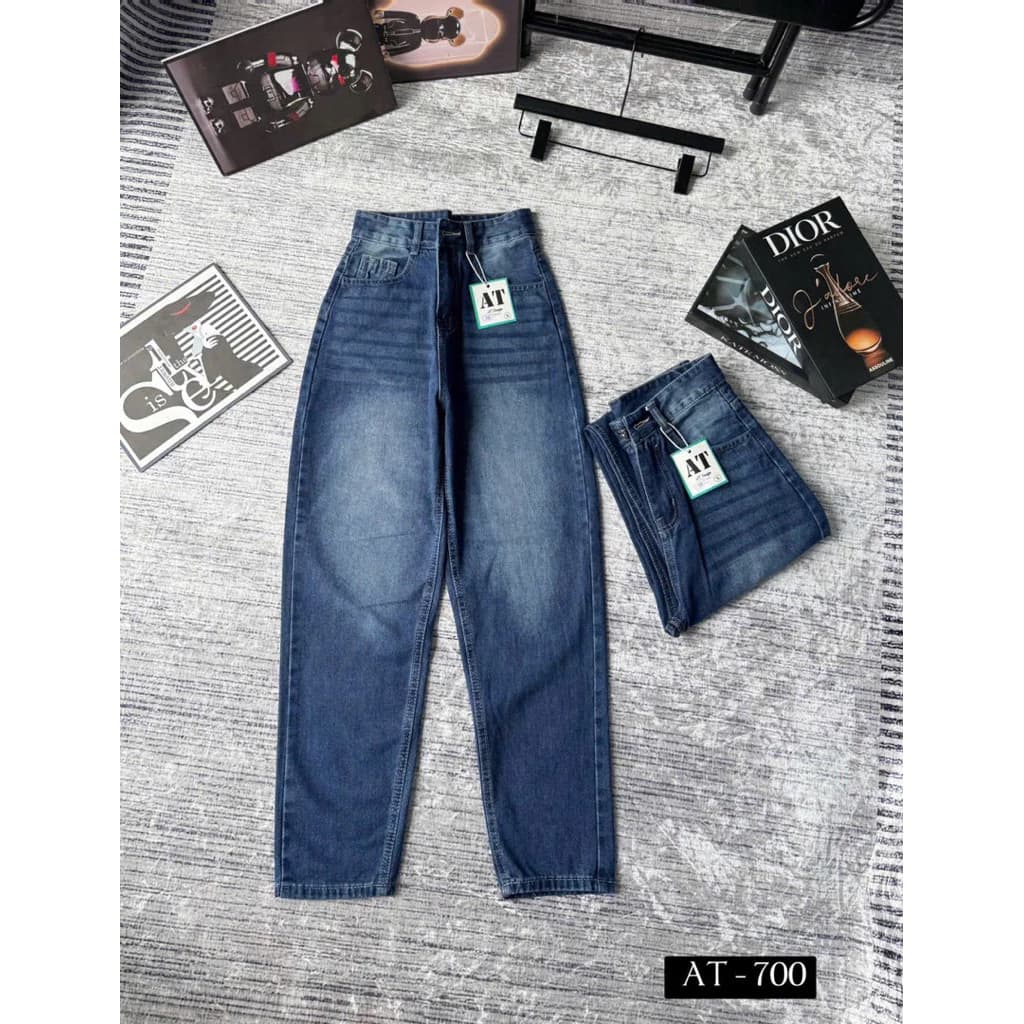 Quần jean nữ ống đứng cạp cao,Quần baggy trơn đơn giản basic