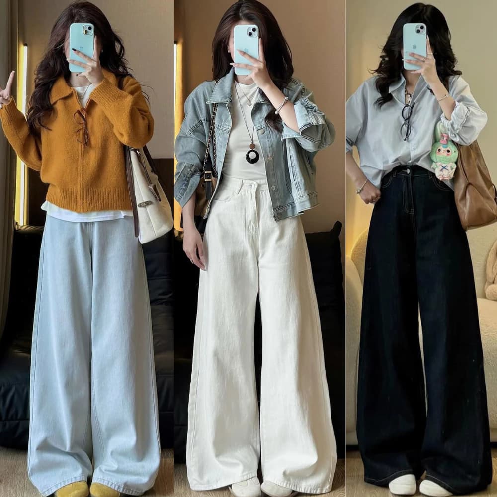 Quần Jean Trắng Ống Suông Rộng 31-33cm MIAA Cạp Cao Tôn Dáng , Quần Bò Jean Ống Rộng Đủ Size Cực Tôn Dáng_VER3