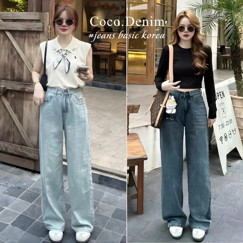 Quần Jeans Nữ Ống Rộng Wide Leg Pants Cạp Lưng Cao Phong Cách Retro Chất Liệu Jean Dày Dặn Tôn Dáng Phong Cách Hàn Quốc