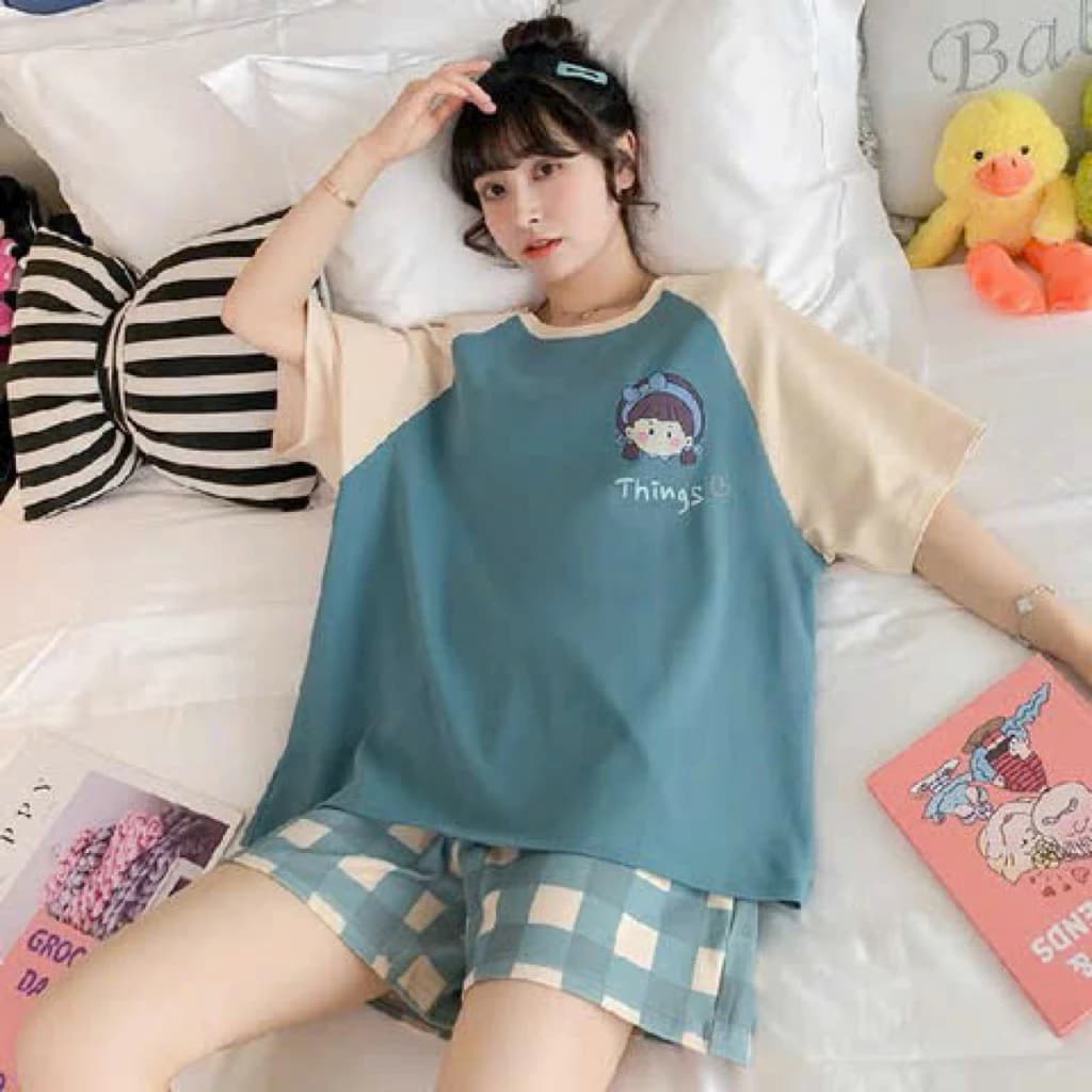 Đồ ngủ, bộ mặc nhà quần đùi hoạt hình dễ thương , bộ ngủ chất thun mịn thoáng mát