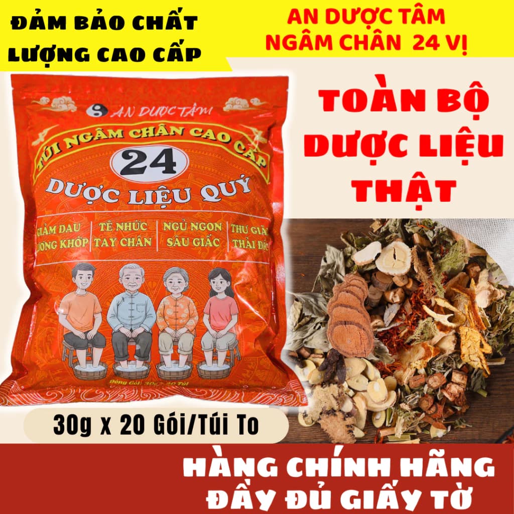 Gói Ngâm Chân 24 Thảo Dược  An Dược Tâm Cao Cấp (20 Túi x 30g) Giảm Đau Nhức Xương Khớp, Ngủ Ngon, Hết Tê Bì Tay Chân