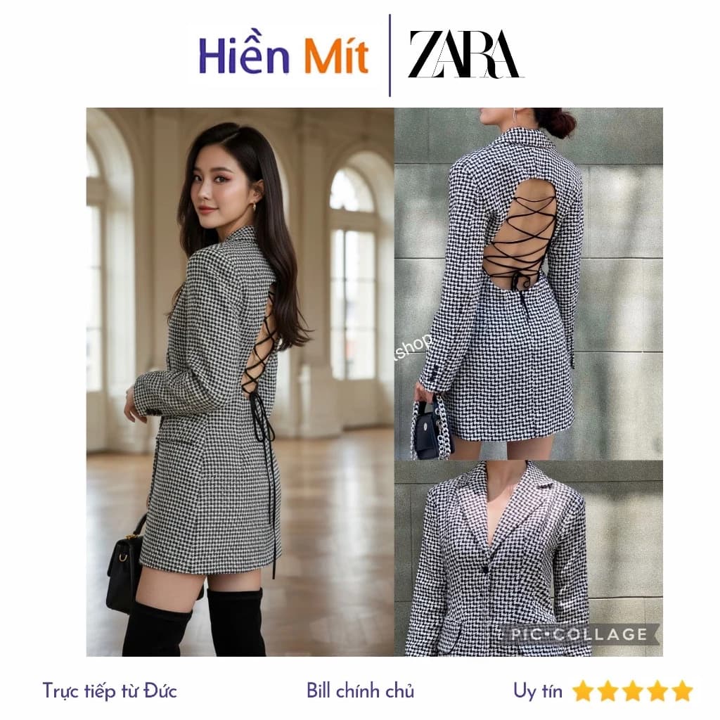 (Size XS, S, M) ZARA Đức - Đầm chính hãng auth new tag cao cấp có sẵn sale váy dạ tweed  blazer vest 8342/334