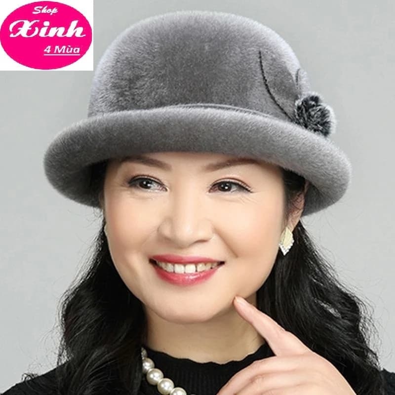 (Quà Tặng Cho Bà, Cho Mẹ) (Mũ Dạ Bucket) Nữ Trung Niên Thời Trang Thu Đông Form Đẹp HQC (032SX4M)