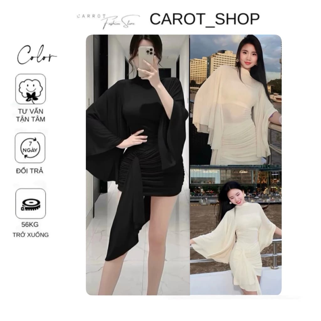 VN57 (  𝐁𝐈𝐆𝐒𝐈𝐙𝐄 + 𝐊𝐄̀𝐌 𝐐𝐔𝐀̂̀𝐍 + 𝐅𝐑𝐎𝐌 𝐗𝐔𝐘𝐄̂𝐍 𝐓𝐇𝐀̂́𝐔 ) Đầm body “ TAY DƠI “ phong cách sexy sang chảnh by CarrotShop