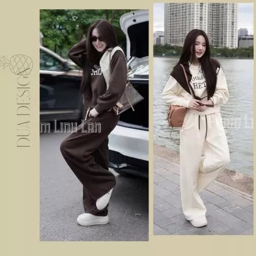 H186 . Set Nỉ 3 Món Nữ Thu Đông Kèm Khăn Mềm Mịn Dày Phong Cách Hàn Quốc Ấm Áp Cho Nữ