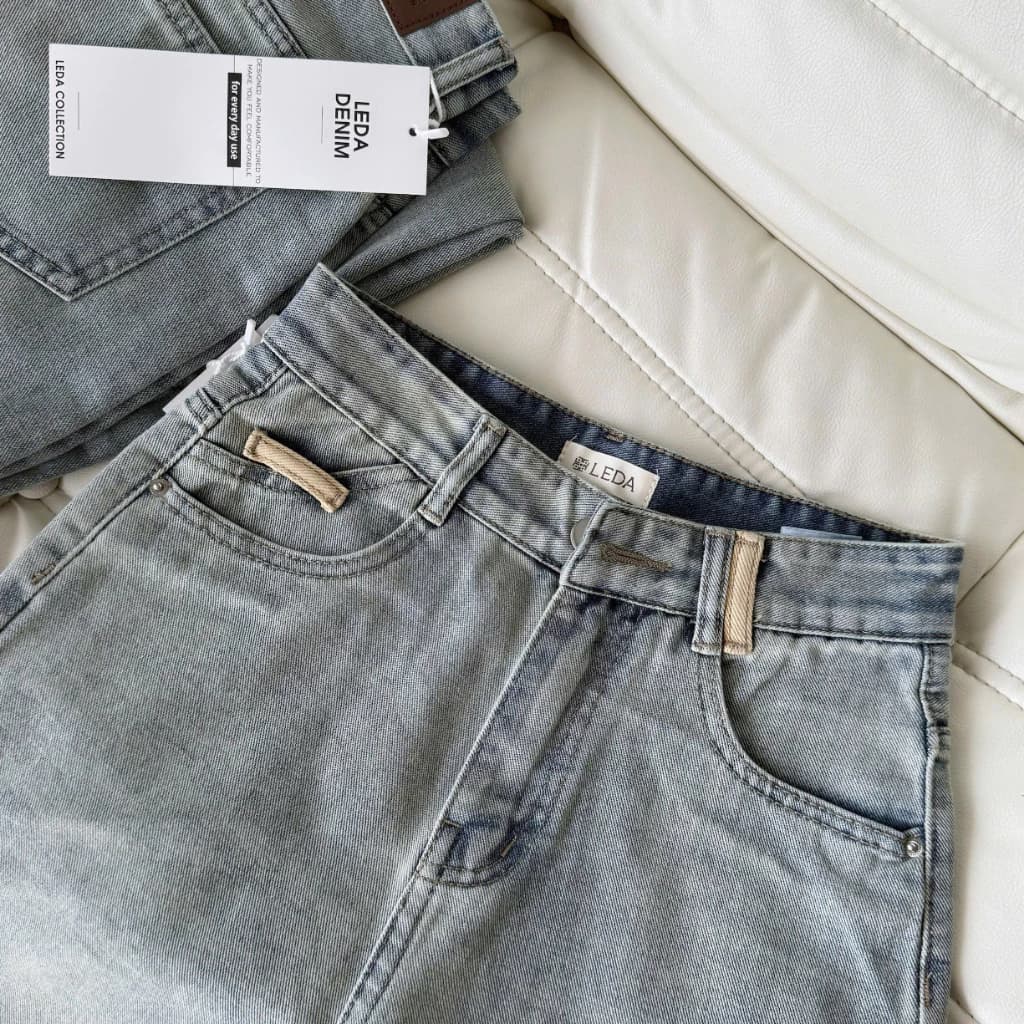 [Dài 88-93cm]Quần Jean Suông Phối Đai Màu Nữ LEDA Quần Bò Ống Suông Rộng Đai Đỉa Phối Màu Nấm Lùn 1m5 Quần Rin 9 Tấc