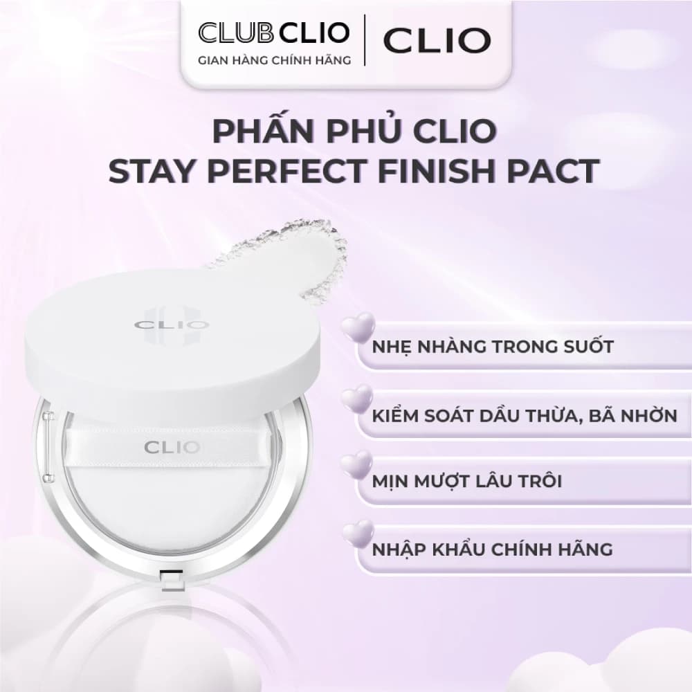 Phấn Phủ Clio Stay Perfect Finish Pact – Kiềm Dầu Lâu Trôi, Mịn Da Tự Nhiên, Chính Hãng Hàn Quốc