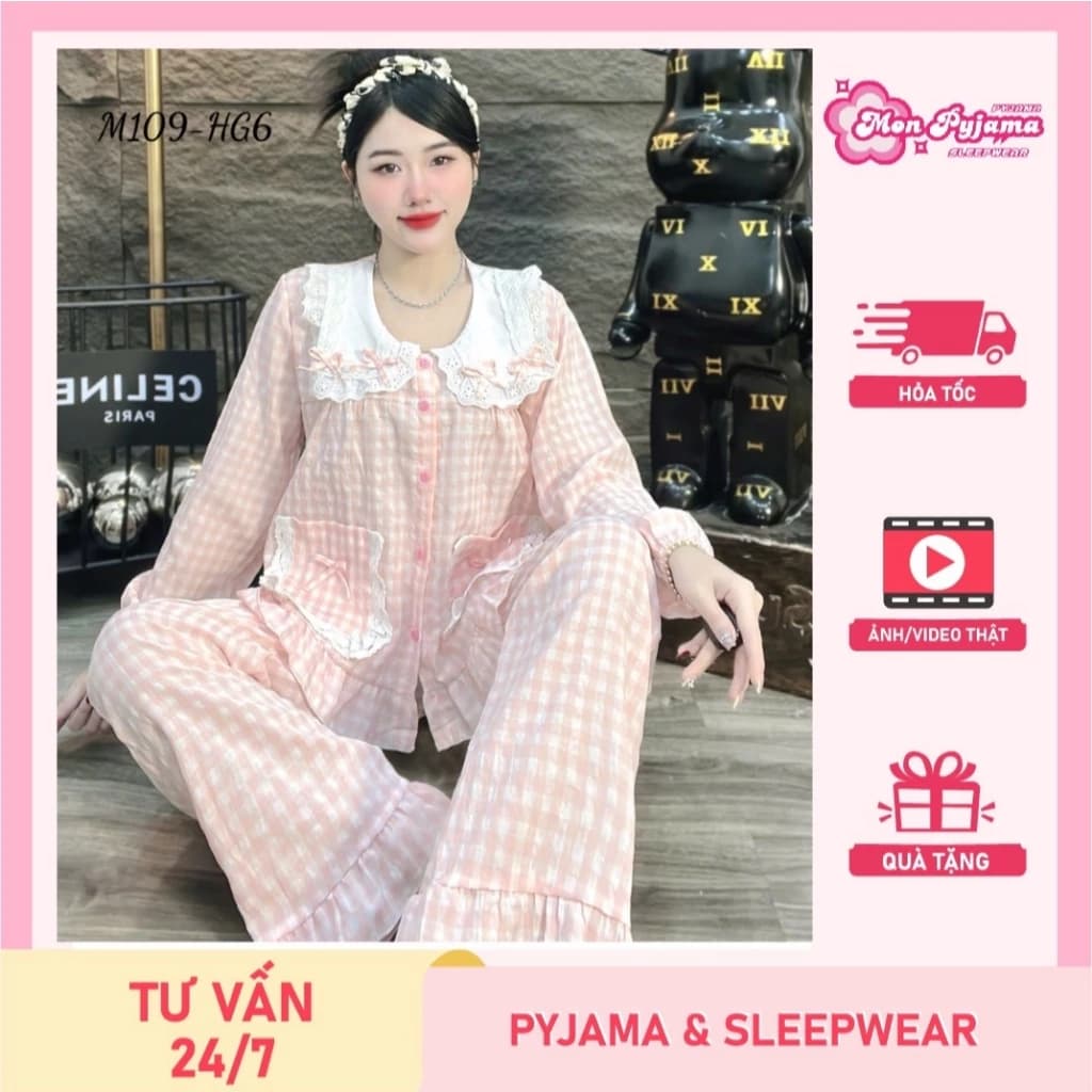 Đồ bộ nữ đồ mặc nhà,đồ ngủ nữ dễ thương,đồ xinh Đũi tiểu thư cao cấp sọc caro nhiều màu hottrend[12]