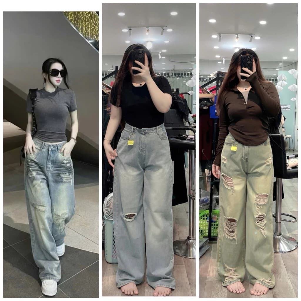 [Bigsize 60-90kg] Quần suông jean ống rộng dài 105cm