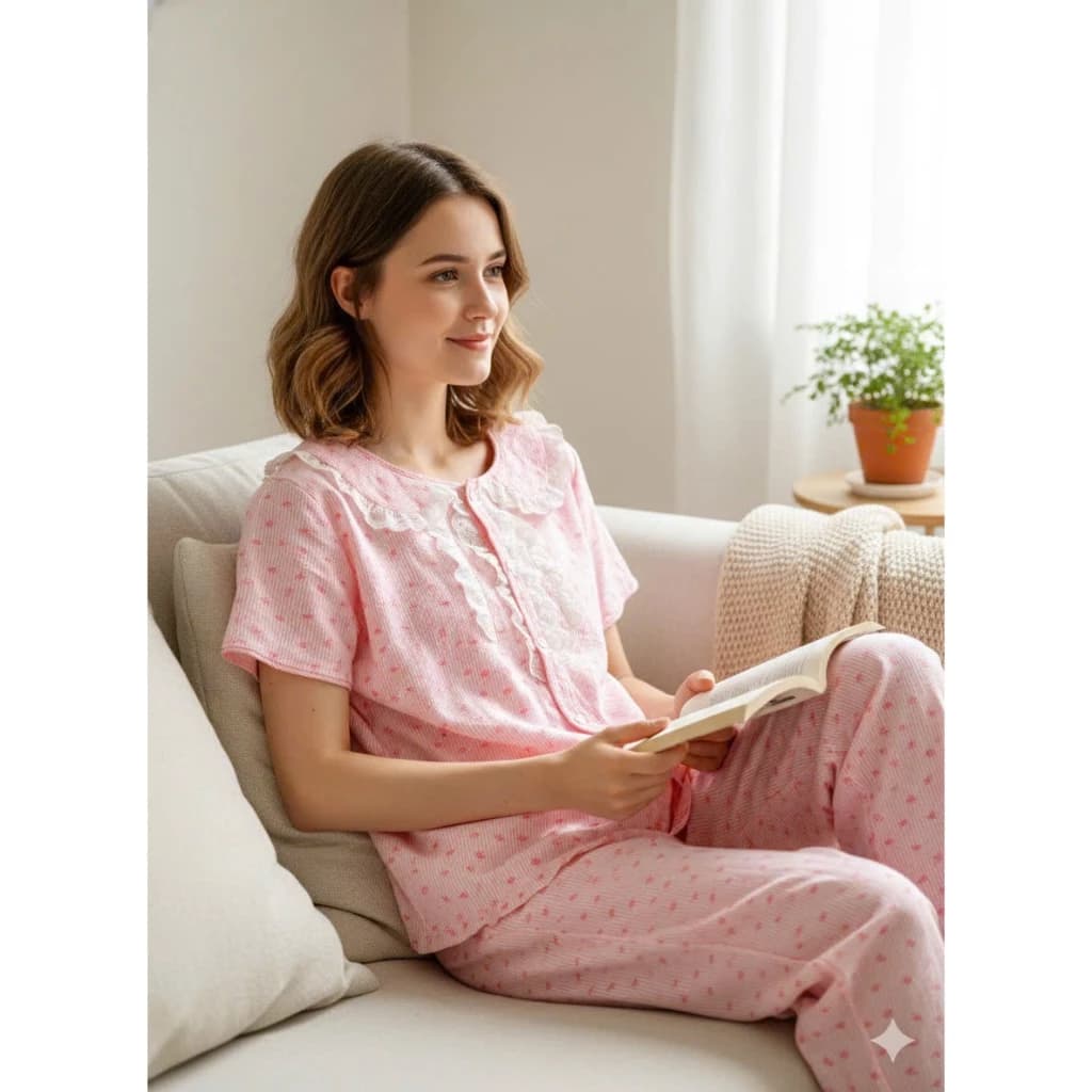 [GIẢM GIÁ]ĐỒ BỘ CỔ SEN XINH XẮNẢnh thật- Hàng thiết kế] vải lụa Hàn Quốc mèm đẹp