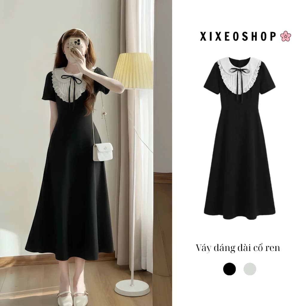 Váy dáng dài XIXEOSHOP phối ren phong cách tiểu thư sang chảnh - V132