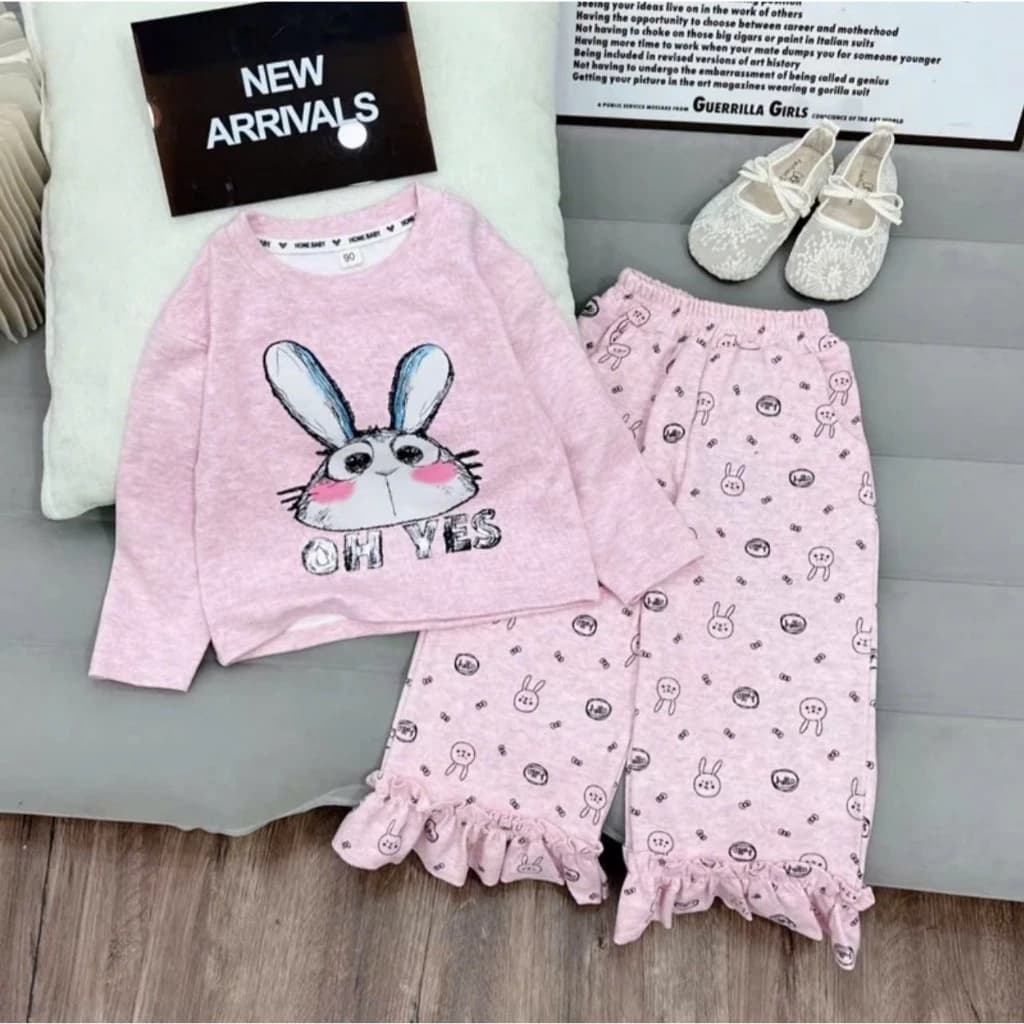 Bộ quần áo dài tay in hình thỏ dễ thương chất cotton tixi mềm mại size 9-35kg Ms 33