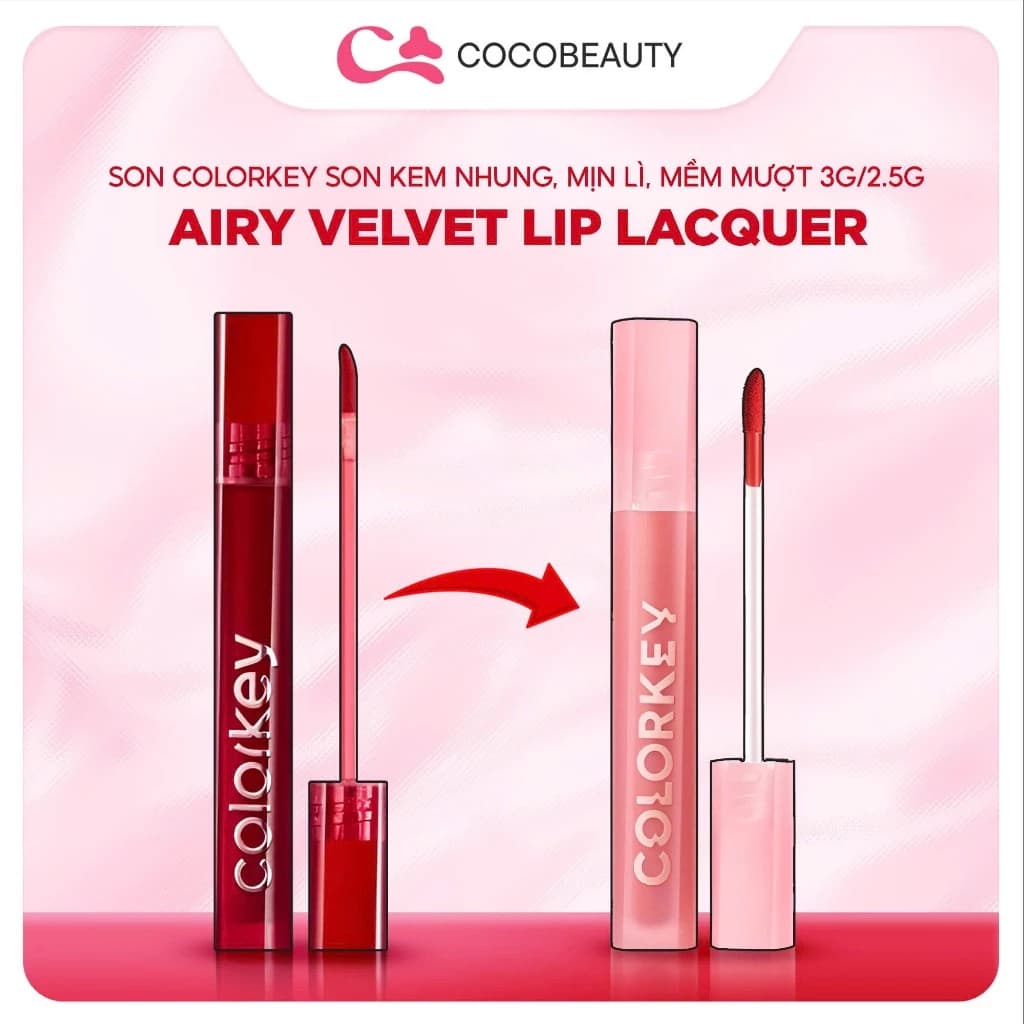 Son Colorkey Son Kem Nhung, Mịn Lì, Mềm Mượt Airy Velvet Lip Lacquer 3g