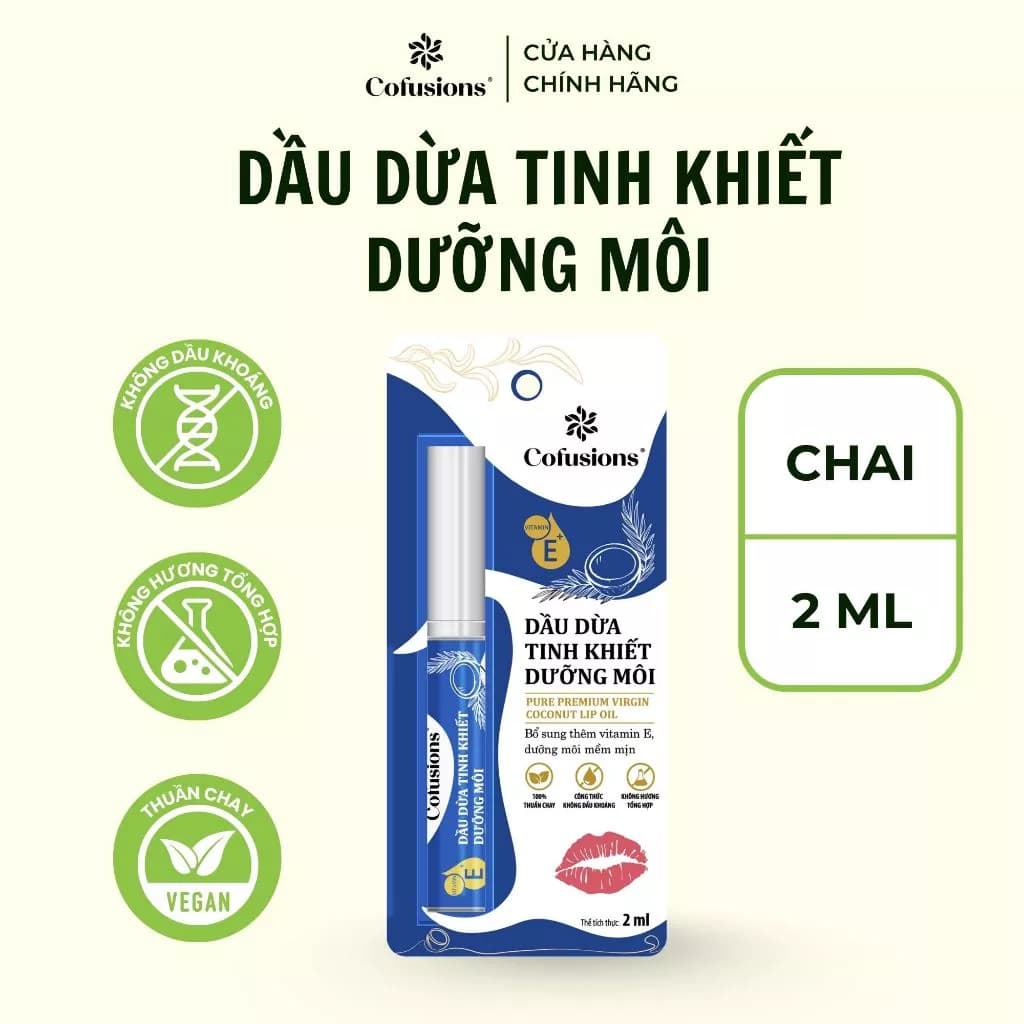 [NHÃN MỚI COFUSIONS] Dầu dừa Tinh Khiết dưỡng môi Cofusions - Chai 2ml - Coconut Oil For Lips
