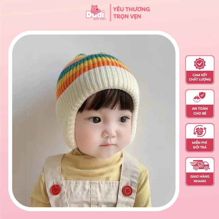 [0-4 tuổi] Mũ sọc cầu vồng dễ thương cao cấp cho bé, mũ len ấm áp mùa đông cho trẻ sơ sinh, bé trai bé gái 0-4 tuổi M30