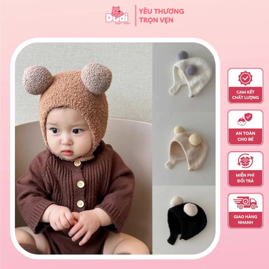 [6-24 THÁNG TUỔI] Mũ len chụp tai cho bé, thời trang, ấm áp và chống lạnh, mũ trùm đầu mềm mại và ấm áp - M23