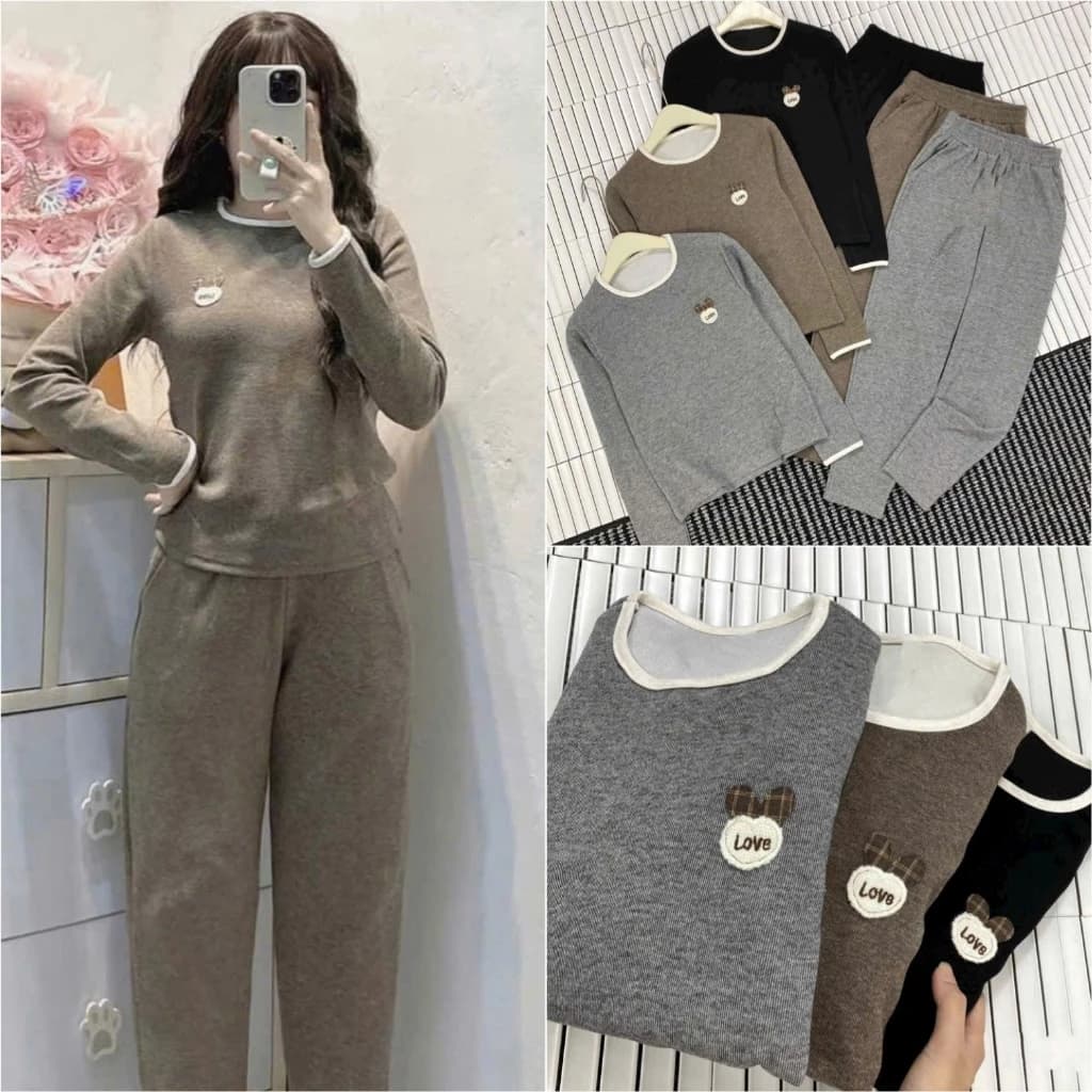 HT72. Sét chất len lông thỏ mềm, dày áo dài tay+ quần baggy. Đủ size SMLXL 40kg- 70kg