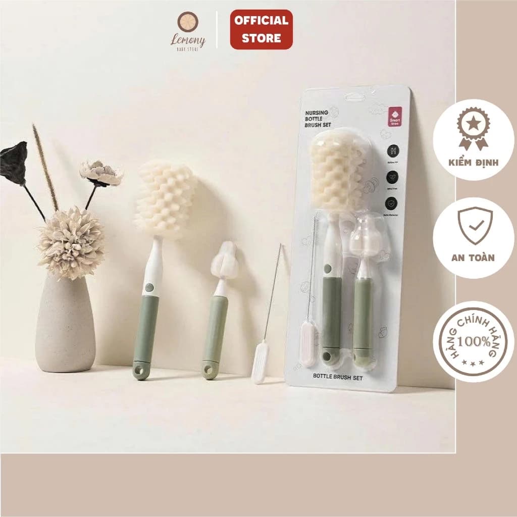 Set cọ bình mút đa năng, tiện lợi, phù hợp với mọi loại bình, núm ti