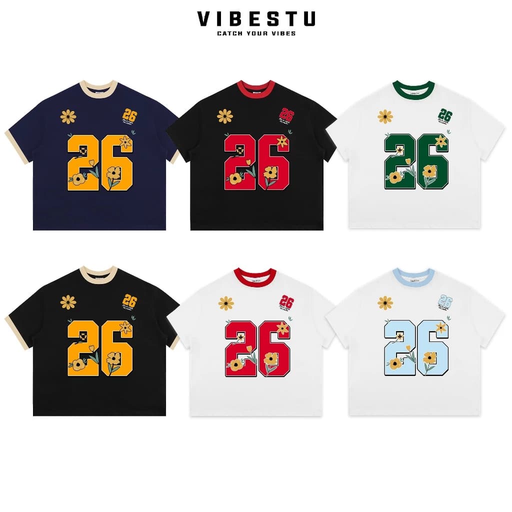 Áo Thun Local Brand VIBESTU "Number 26", Áo Thun Boxy Form Rộng Unisex 250Gsm 100% Cotton