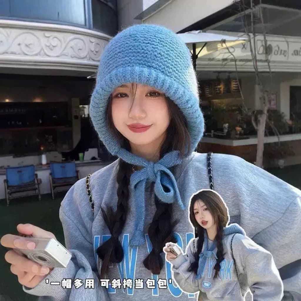 Mũ len nữ M16 có dây hai  hên thành túi đeo chéo tiện lợi AK Accesstory mùa đông ấm áp cao cổ mềm mịn cho bạn gái