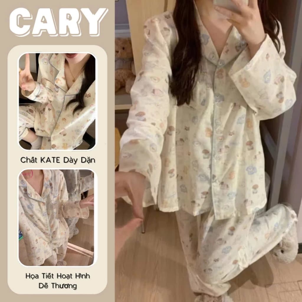 Bộ mặc nhà pyjama tay dài quần dài thu đông họa tiết hoạt hình dễ thương set đồ bộ - đồ ngủ dài pijama bigsize CARY