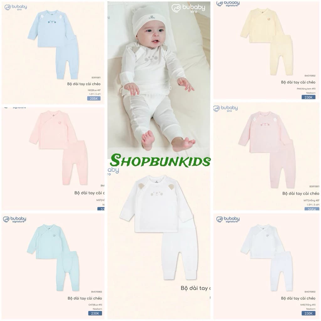 [ Bubaby ] Bộ dài tay sơ sinh Bu Baby cài lệch vải sợi tre mỏng cao cấp BU baby Việt Nam chéo