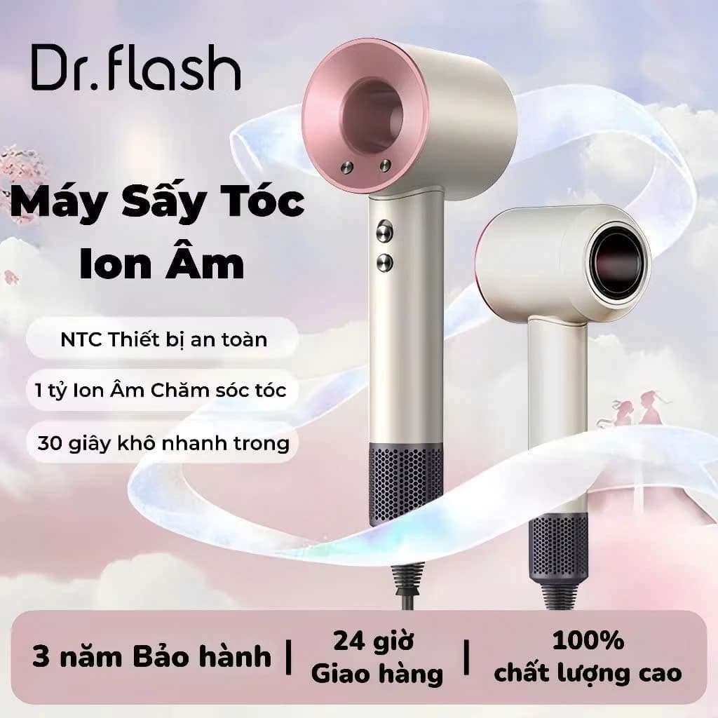 Dr Flash Máy Sấy Tóc 1 tỷ ion âm，Công suất 2800w, sấy khô nhanh/chăm sóc tóc - Màu đen