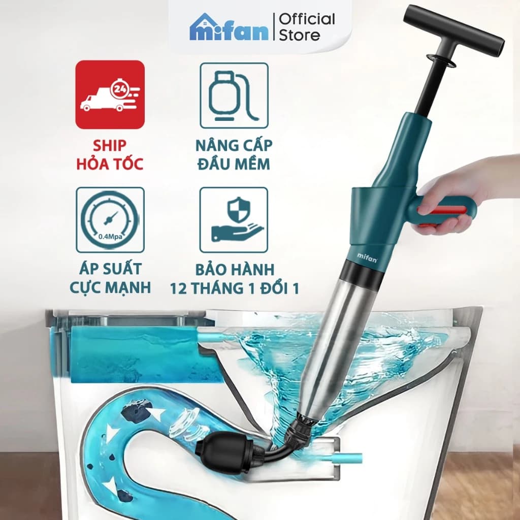 Súng Thông Tắc Bồn Cầu, Chậu Rửa Bát, Bồn Tắm - Mẫu Mới MIFAN - Khí Nén AGT Cực Mạnh 8kg - Nhựa ABS Cao Cấp