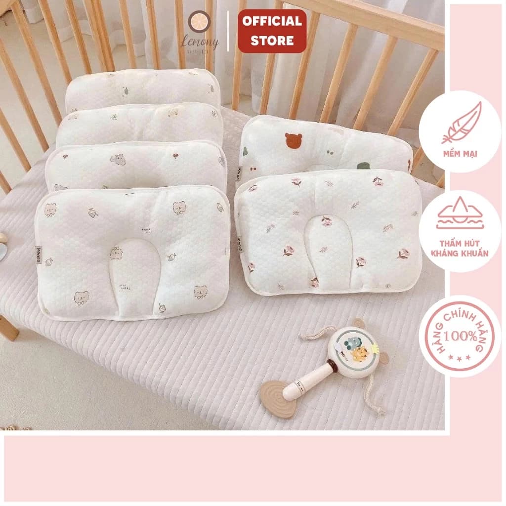 Gối lõm cho bé Cotton lụa Joonee, gối lõm chống bẹp đầu sử dụng cho bé từ sơ sinh