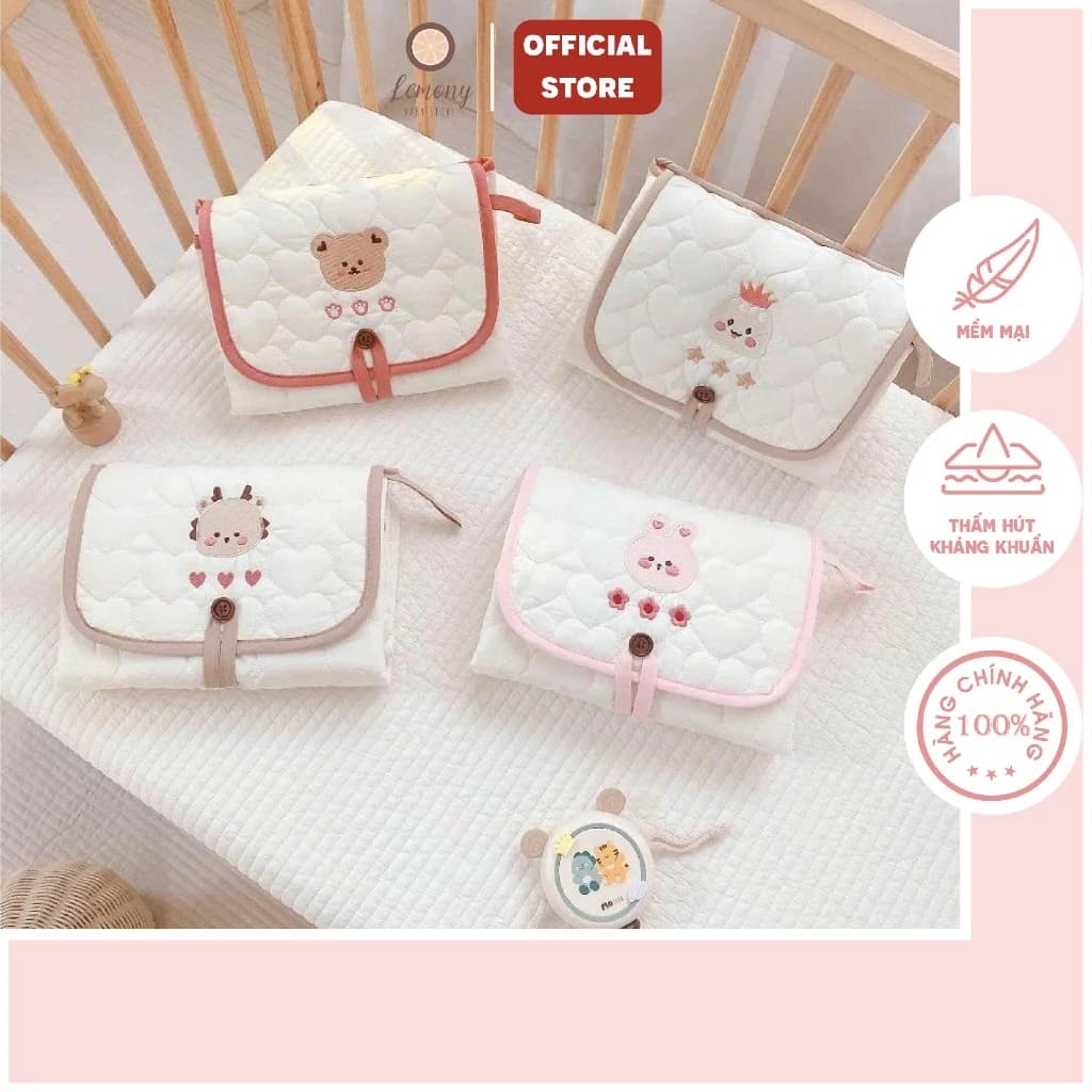 Miếng lót chống thấm miếng lót thay bỉm gấp gọn cho bé cotton cao cấp, gấp gọn tiện dụng
