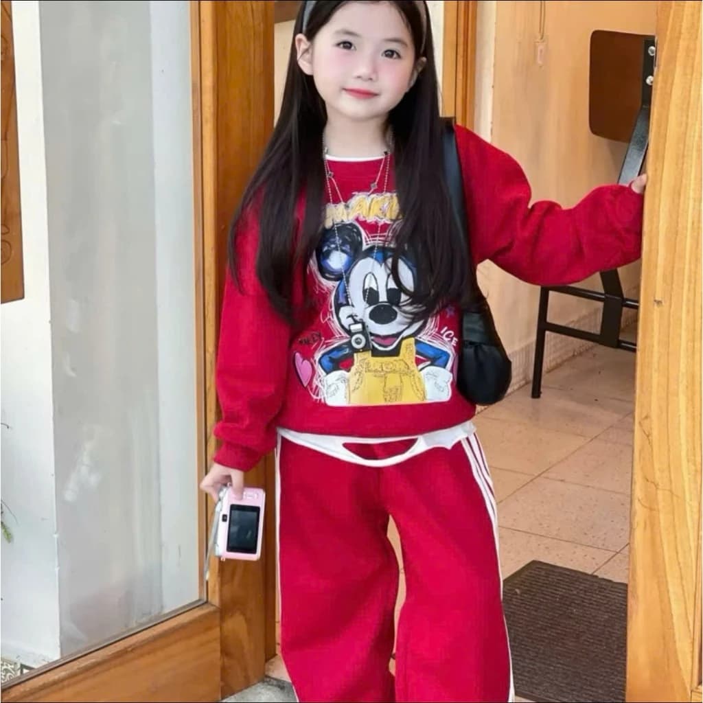 Bộ quần áo Nỉ bông bé gái size 9-45kg in hình đồ họa dễ thương MS 34