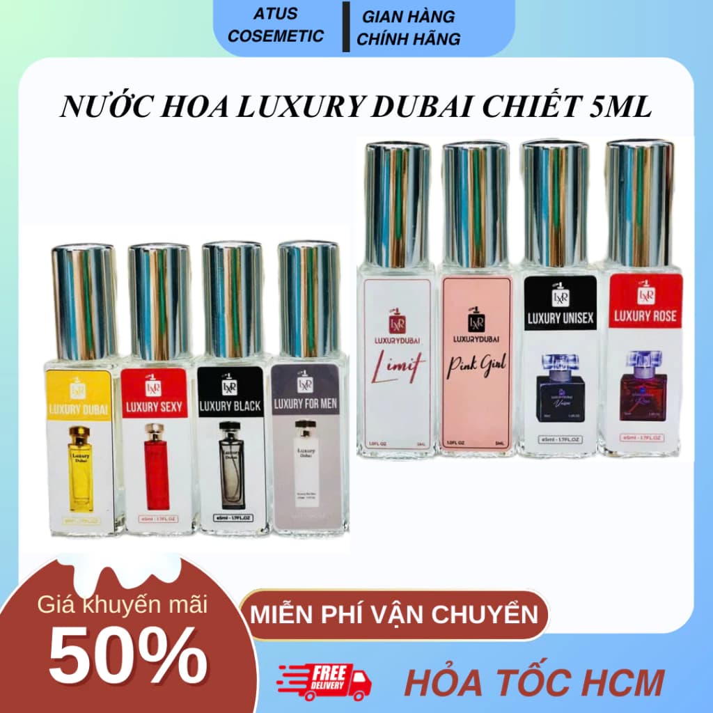 Nước hoa chiết 5ml DUBAI LUXURY  phù hợp cho cả Nam và Nữ full 8 mùi