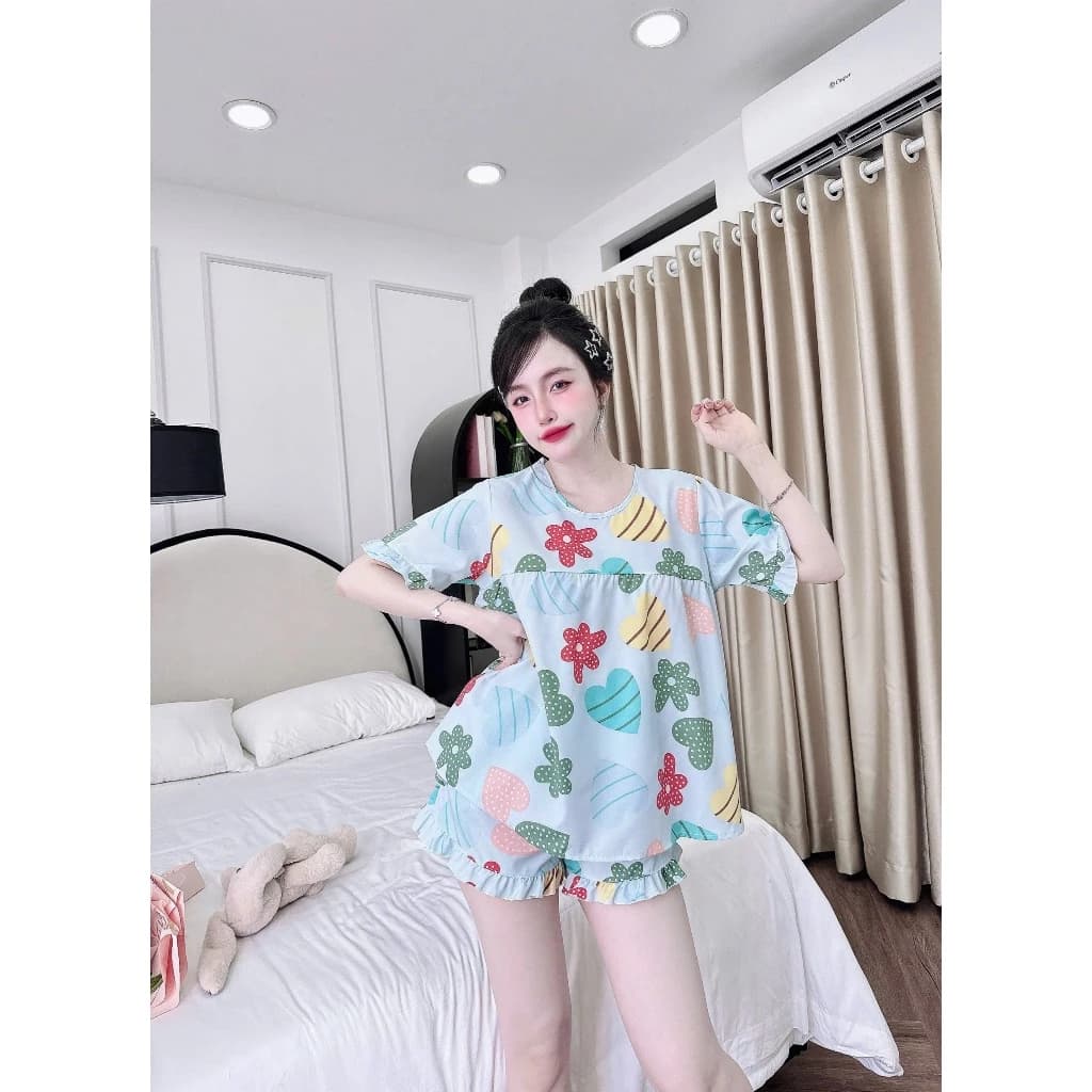 - Đồ Bộ Ngủ Chất Lụa Hàn Quốc Hoạ Tiết Hoa Xinh Xắn Dễ Thương Thoáng Mát Mềm Mịn Cao Cấp Size 40-60kg( Mua 2 Giảm