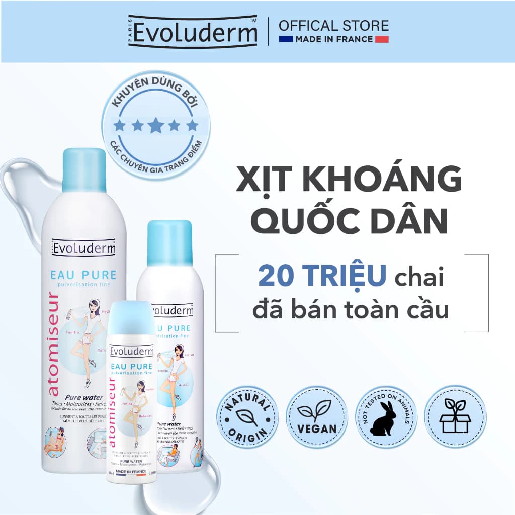 Xịt khoáng Evoluderm chính hãng, Xịt khoáng dưỡng ẩm làm dịu da 50ml, 150ml, 400ml