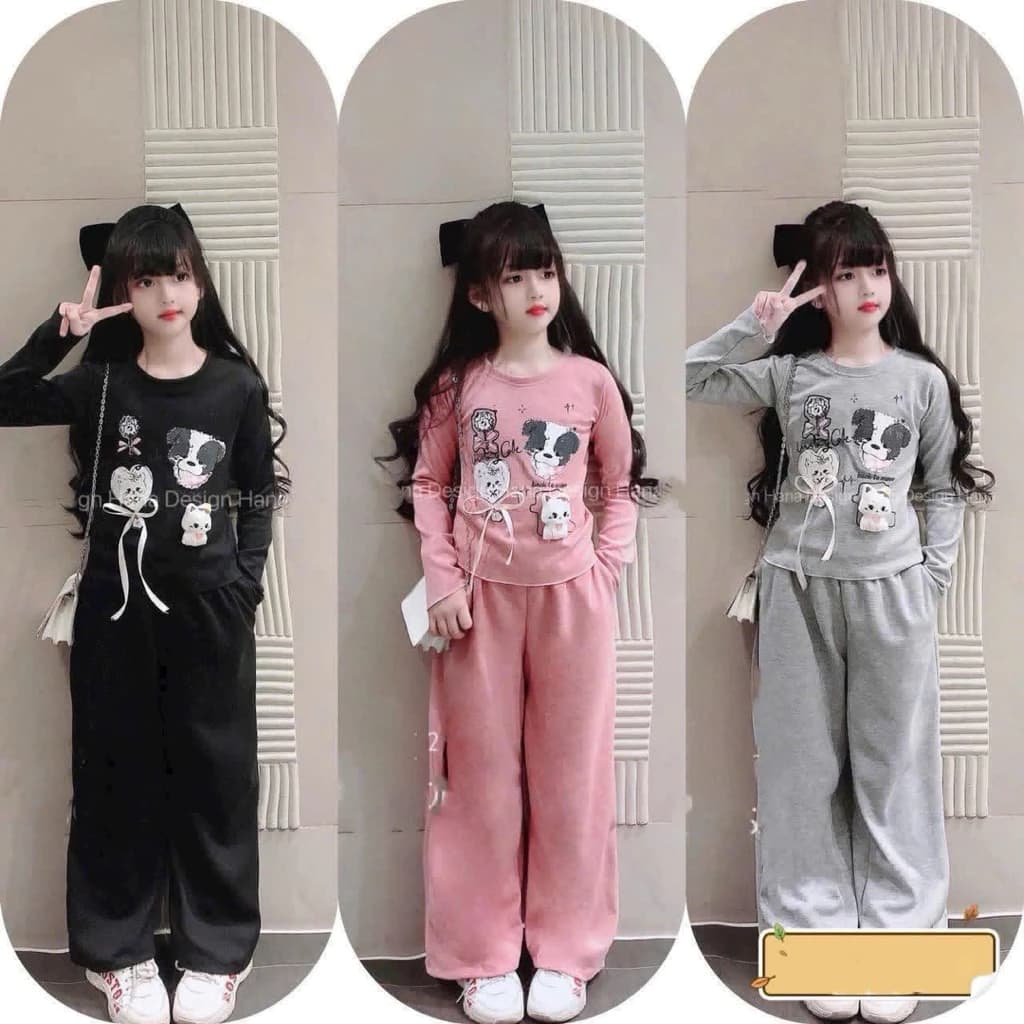Sét đồ thu đông Len Thỏ 3 màu sang chảnh cho bé gái áo dài tay quần dài ống xuông chất vải dày dặn mềm mịn co giãn