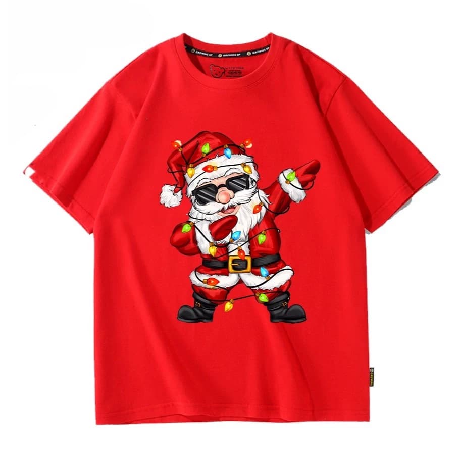 Áo thun Noel kiểu Unisex mẫu ông Già Noel Dabbing dây đèn Neon Hiphop cute