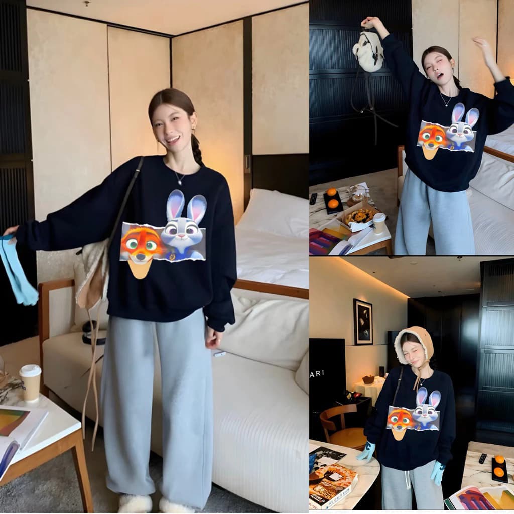 Set Bộ Nỉ  Zootopia 2 Hình In Cao Cấp Phong Cách  Unisex
