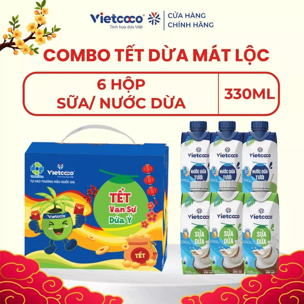 [Combo 6 hộp] Sữa dừa UHT VIetcoco - hộp giấy 330ml x 3 hộp + Nước dừa tươi UHT Vietcoco 330ml x 3 hộp