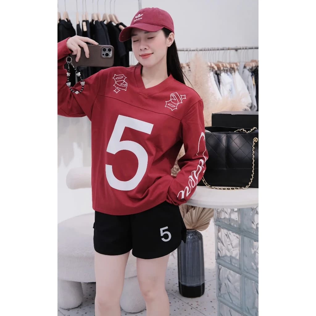 Chidori - Set Bộ Đồ Nữ Thu Đông Gồm Áo Dài Tay Và Quần Short Chất Vải Cotton Hai Chiều Logo In Phong Cách Thời Trang