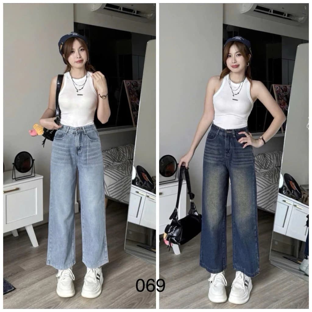 Quần jeans suông dành cho nấm lùn dài 93cm,Quần bò dáng ngắn