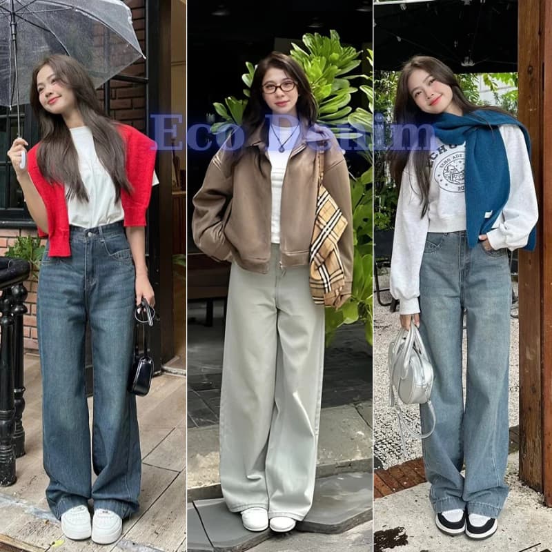 Quần Jeans Nữ Retro Ống Suông Rộng Ver 1 nhiều màu Xanh Bạc,Lưng Cao,Màu LIGHT BLUE tôn dáng cạp cao form unisex Q7767